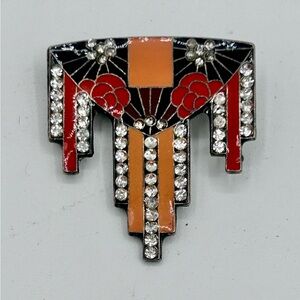 Vintage Pierre Bex Art Deco Brooch  Black Enamel Rhinestones